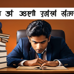**

A determined young professional, surrounded by stacks of books and online resources related to property law and real estate. They are studying diligently at a desk illuminated by a warm light, with a calendar marked with the exam date in the background. The overall mood should be motivational and aspirational. Subtle Hindi script elements can be incorporated in the background (book titles, calendar).

**