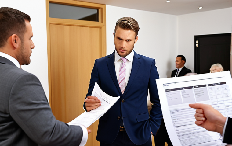 **Prompt:** A professional real estate agent, dressed smartly, stands confidently beside a client (a buyer) at a vibrant property auction. The agent's arm is subtly extended, as if shielding the client from chaotic elements, while their other hand points clearly to a detail on a complex legal document. The background shows blurred, bustling auction activity, with hints of property documents and potential pitfalls (e.g., small, confusing text). The overall mood is one of safety, informed decision-making, and expert guidance in a potentially overwhelming environment. Realistic, high detail, clear focus on the agent and client.