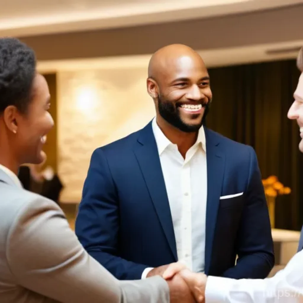 공인중개사 시험 후 부동산 사업 시작하기 - **Prompt: Real Estate Networking Event**
    "A vibrant and professional networking event in a brigh...