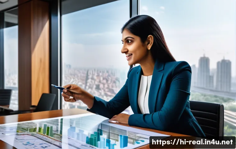 공인중개사 부동산 관련 데이터 분석 - **A highly detailed image of a professional Indian real estate agent, female, in her early 30s, dres...