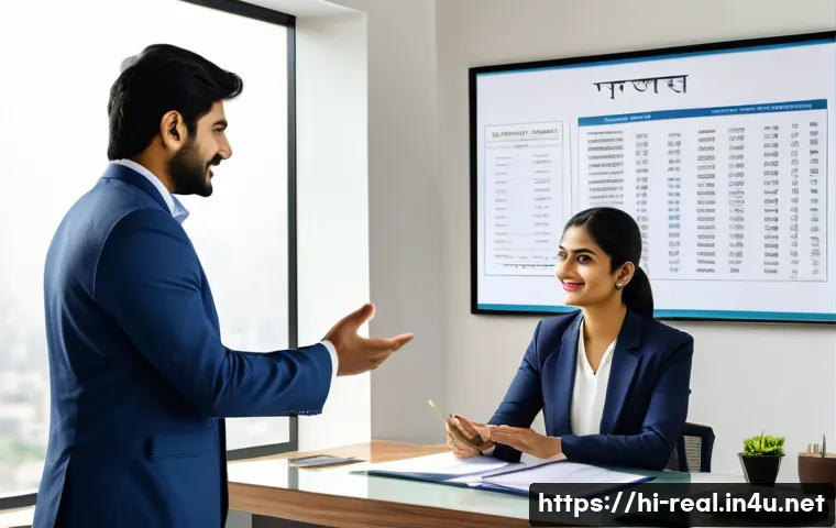 공인중개사와 부동산 관련 직업군의 상호 관계 - A professional real estate agent mediating between a Hindi-speaking buyer and seller in a modern off...