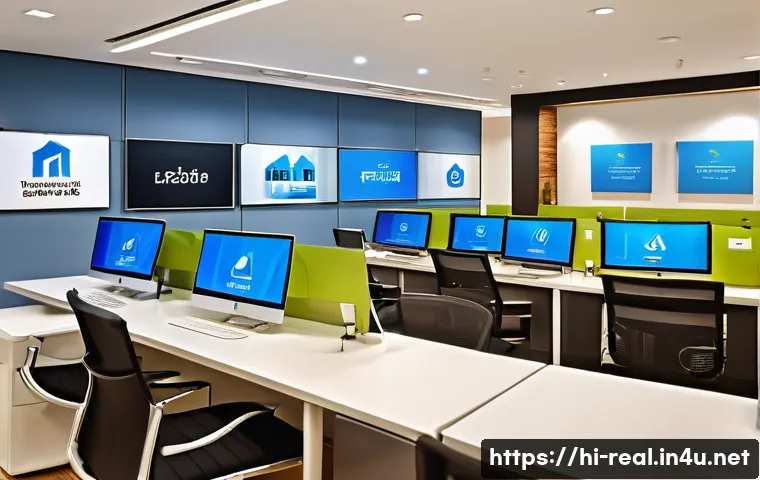 공인중개사 시험 이후 자격증 활용 사례 - A professional real estate agency office interior in India, showcasing a modern workspace with digit...