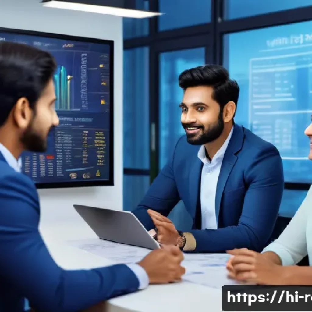 공인중개사와 부동산 시장 변화의 분석적 접근 방법 - A professional Indian real estate agent in smart business attire interacting confidently with a well...