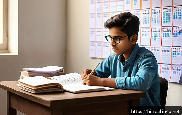 공인중개사 시험에 자주 나오는 실수 분석 - A focused Indian student sitting at a study desk in a well-lit room, surrounded by neatly organized ...