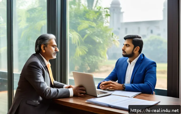 공인중개사 부동산 거래 성공 비결 - A professional Indian real estate agent attentively listening to a middle-aged Hindi-speaking client...
