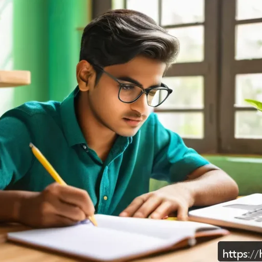 공인중개사 시험 준비와 효과적인 스터디 사례 - A focused Indian student studying at a wooden desk in a bright morning room, wearing casual clothes ...