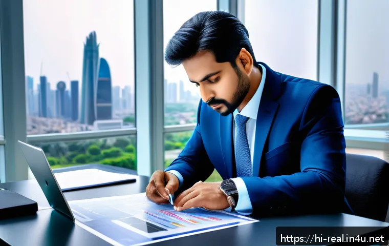 공인중개사 현장 실무 사례 - A professional real estate investor of Indian ethnicity analyzing data charts and property maps on a...