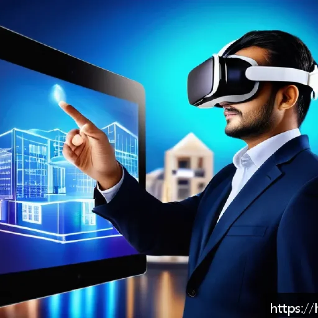 공인중개사 자격증과 취업 연결성 - A professional real estate agent in formal attire using advanced digital tools like a tablet and vir...