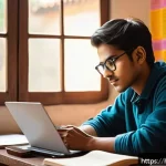 공인중개사 시험 준비를 위한 스터디 조언 - A focused Indian student studying for the 공인중개사 exam in a cozy, well-organized study room with a det...