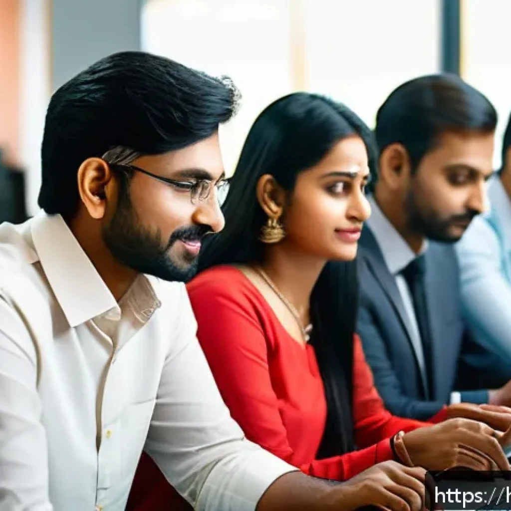 공인중개사 부동산 고객 만족도 조사 방법 - A professional business setting showing a diverse group of Indian customers, both men and women, eng...