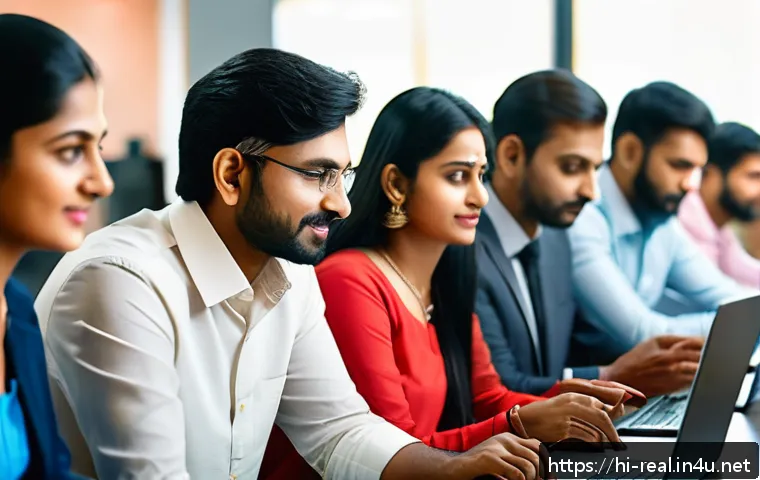 공인중개사 부동산 고객 만족도 조사 방법 - A professional business setting showing a diverse group of Indian customers, both men and women, eng...