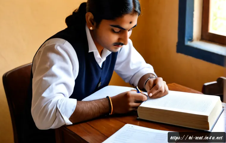 공인중개사 시험 합격 비법 공유 - Photorealistic Indian real estate exam candidate studying at a tidy home desk, open law reference bo...